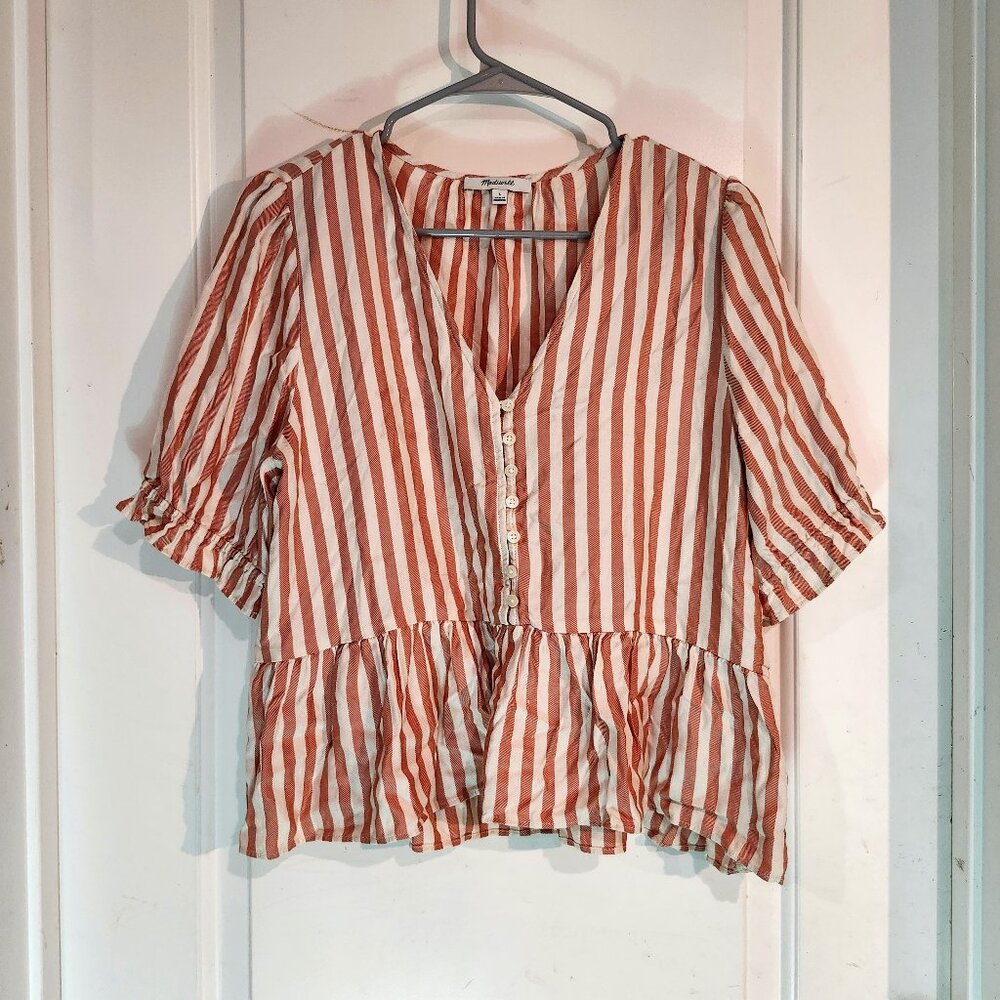 Madewell Pink & White striped Peplum Top